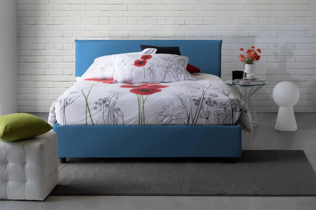 Letto matrimoniale Arcan, Letto contenitore con rivestimento in tessuto, Made in Italy, Apertura frontale, adatto per materasso cm 160x200, Blu