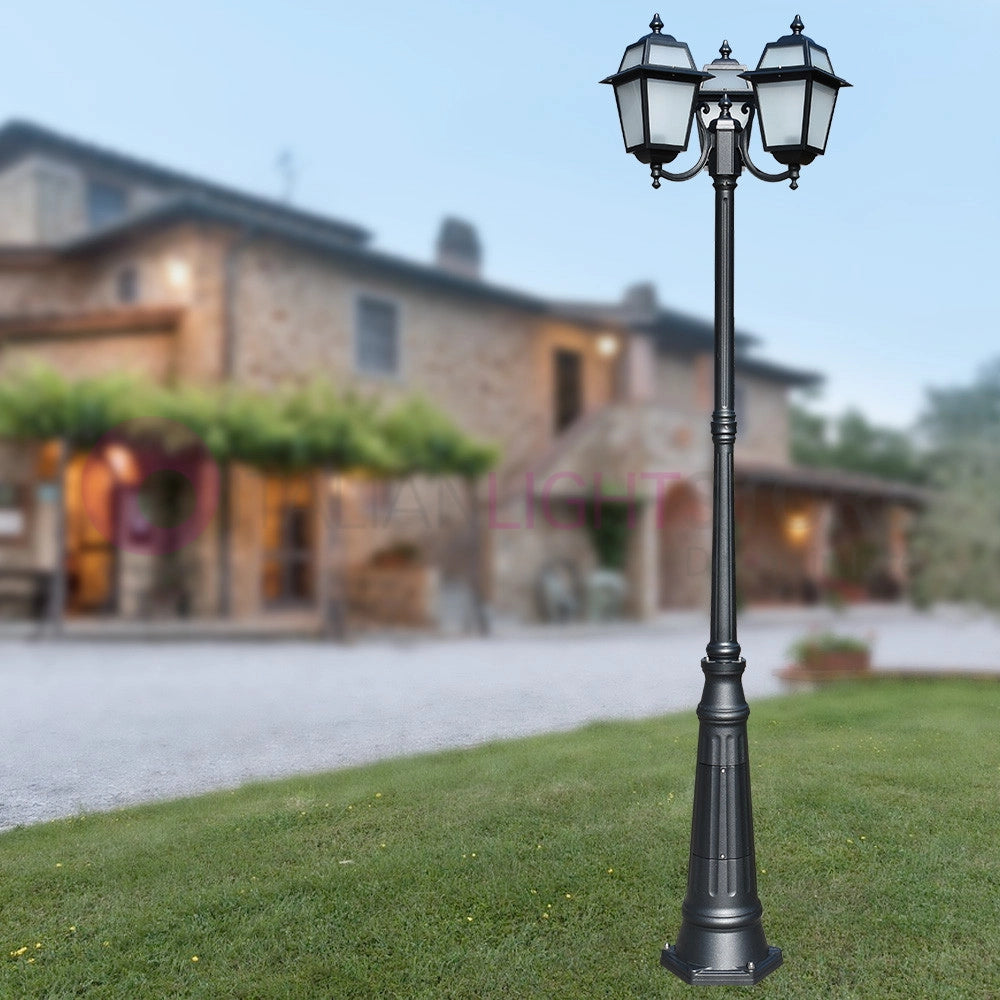 ARTEMIDE ANTRACITE Lampione h. 238 a 3 luci per Esterno Classico Lanterne Quadrate