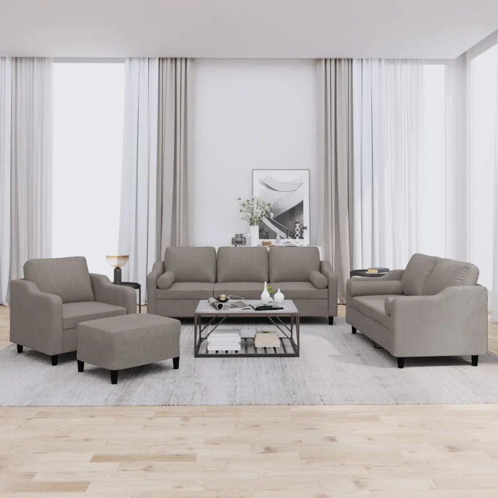 Set Divani 4 pz con Cuscini Tortora in Tessuto 3201801