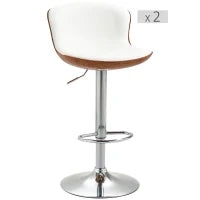 Set di 2 Sgabelli da Bar Design Contemporaneo Altezza d'assise regolabile 64-85 cm girevoli 360° rivestimento sintetico Crema Imitazione Legno