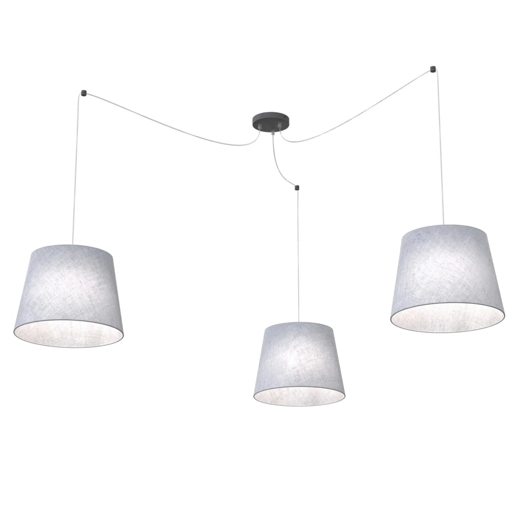 Sospensione 3 Luci Iside Con Fermacavi E Paralumi Grigio