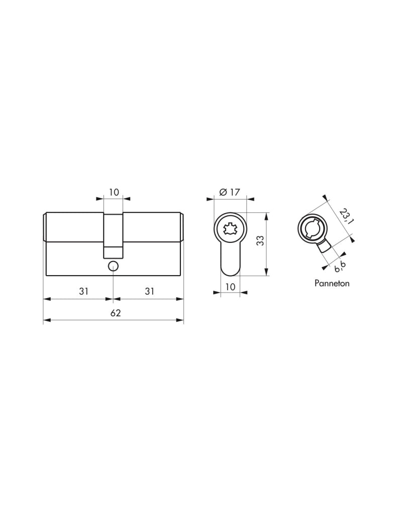 Cilindro europeo Surveyor 31 x 31 mm, ottone, anti-estrazione, 4 chiavi – THIRARD
