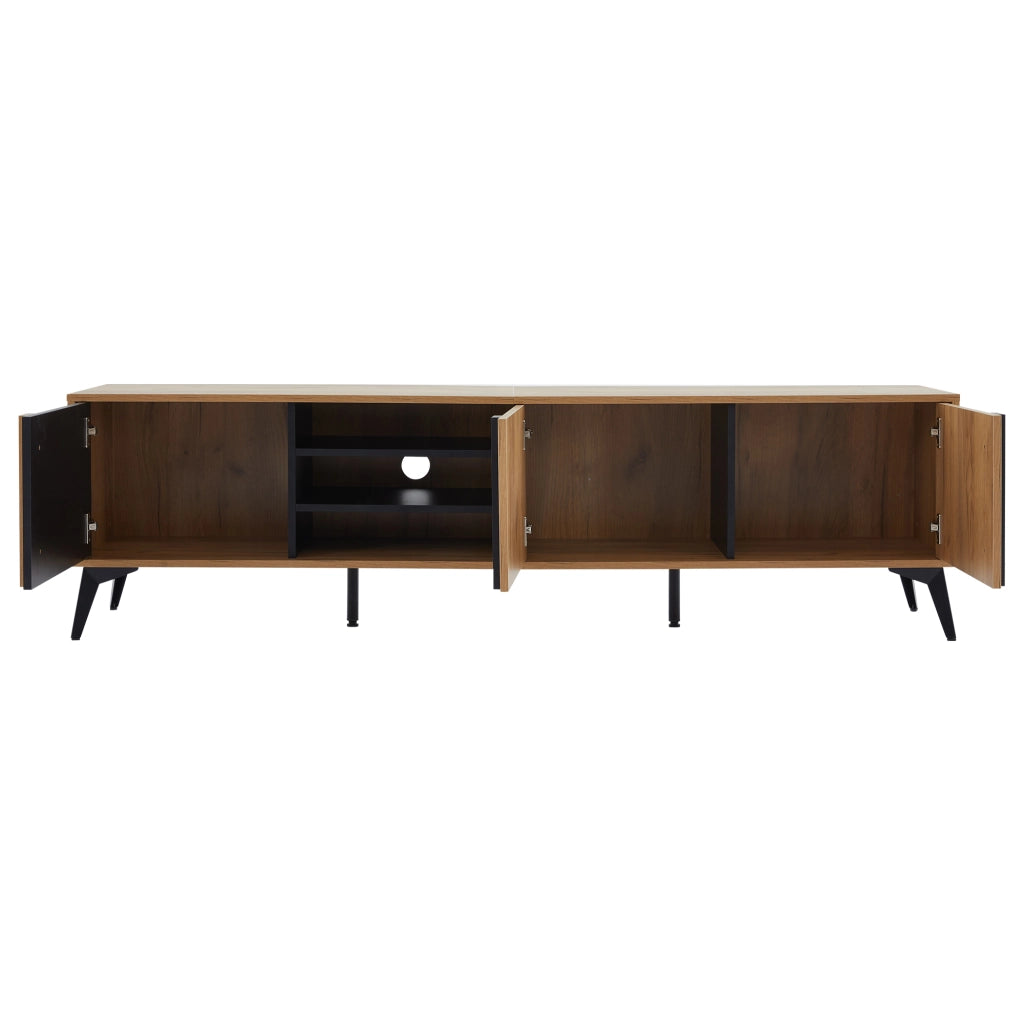 Mobile TV Lowboard Rustico ¨C MINIMAL ¨C Legno Marrone 180 cm, con Ante e Vano Aperto