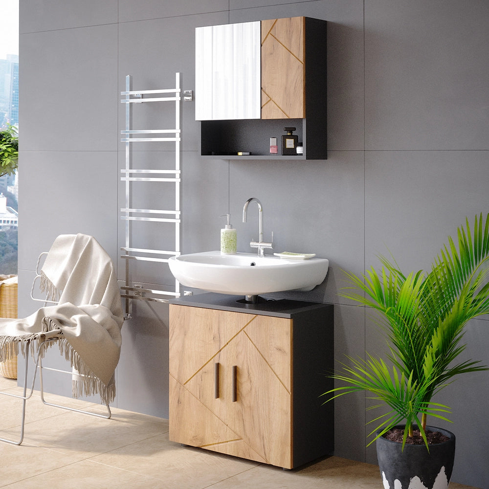 Vicco Set mobili bagno Quercia dorata/antracite 2 parti, mobile base 60 cm