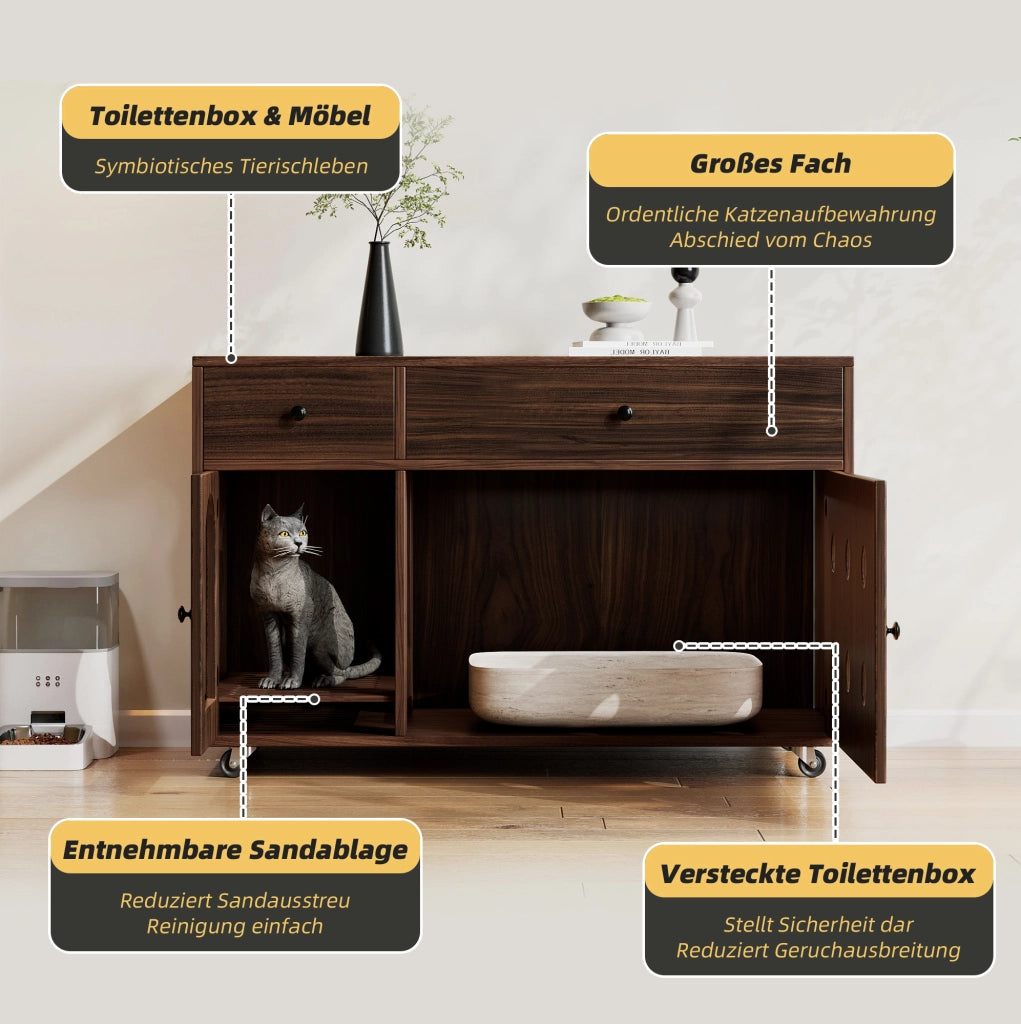 Mobile copriletteriera per gatti in MDF noce 100×45×66 cm