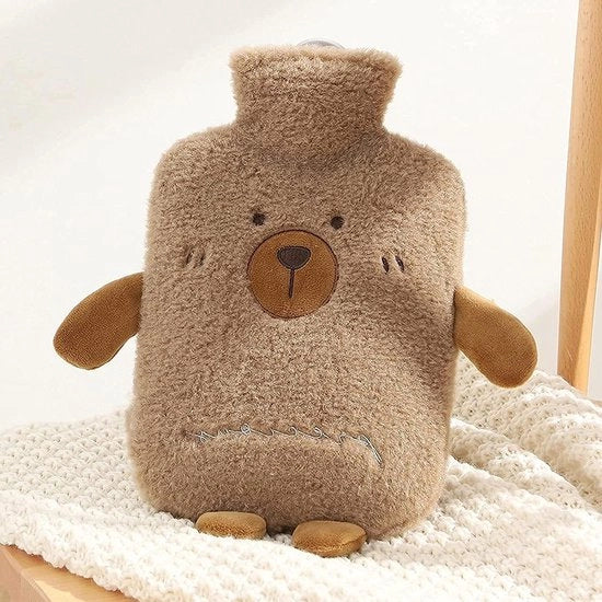 Bottiglia di acqua calda con fodera a tema animale - 2 litri - per bambini - fodera in fleece - allevia dolore alla gola e alle spalle