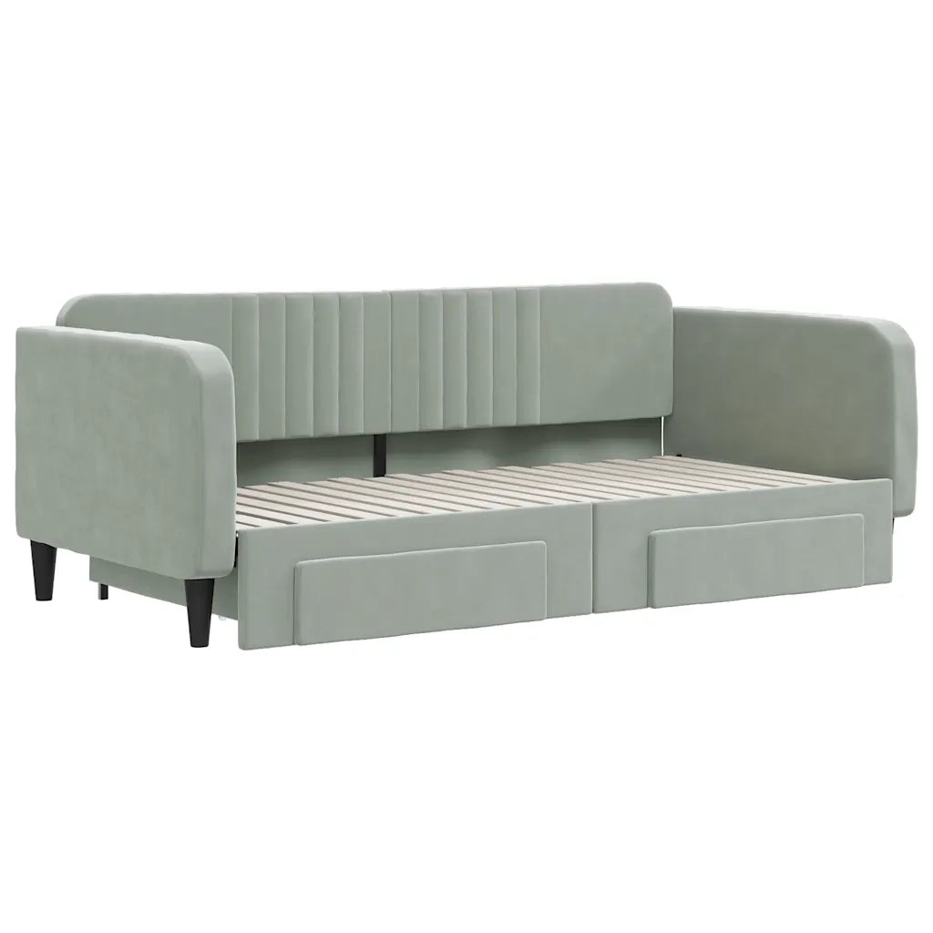Divano Letto Estraibile Cassetti Grigio Chiaro 100x190 Velluto 3197163