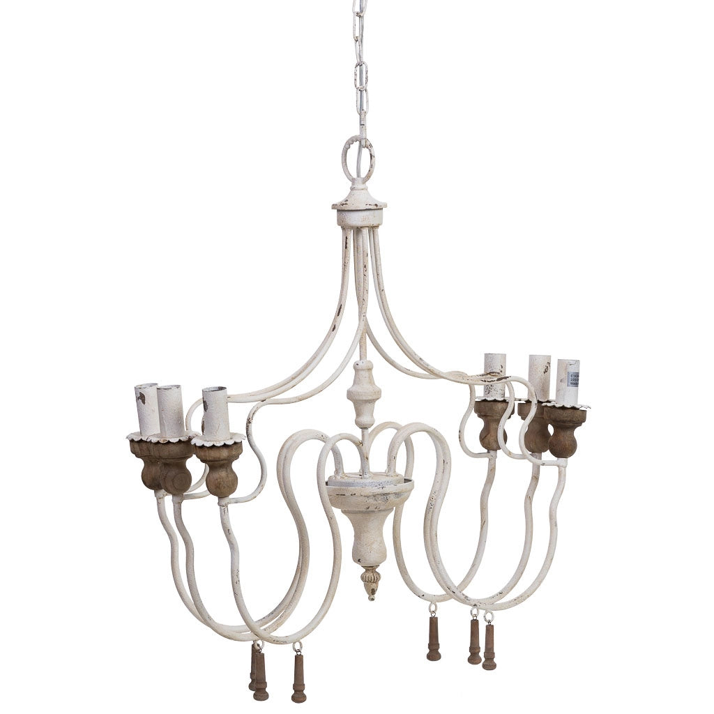 Lampada da soffitto in legno e metallo bianco invecchiato 68x60x64h