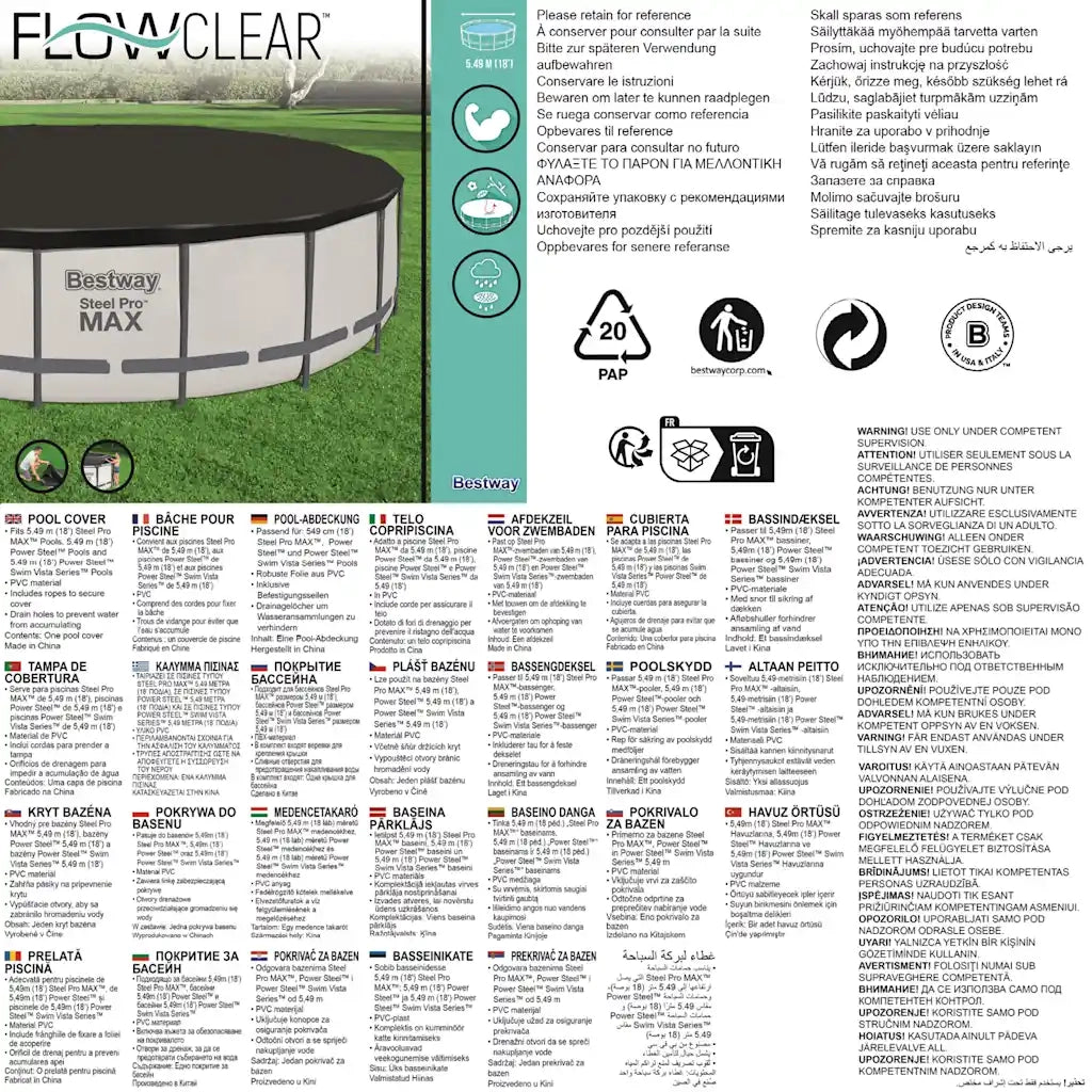 Bestway Set Copertura per Piscina Flowclear Fast 555 cm 92882