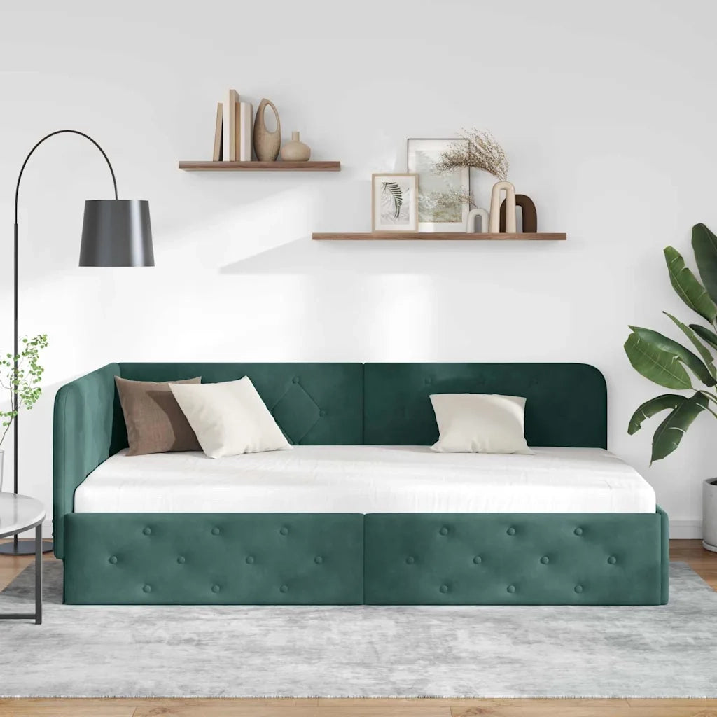 Cornice del letto ad angolo Verde Scuro 100 x 200 cm Velluto
