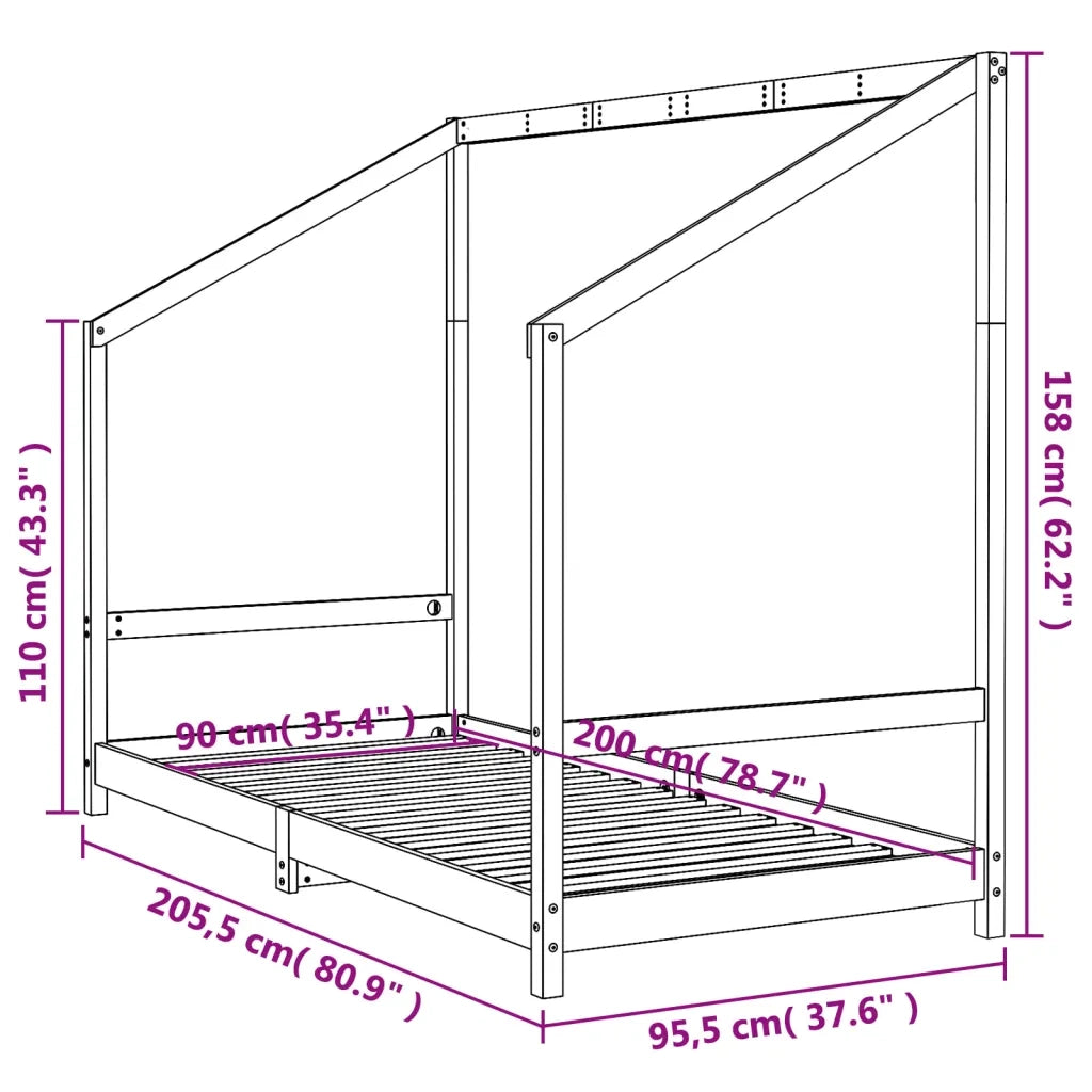 Giroletto per Bambini 90x200 cm in Legno Massello di Pino 835703