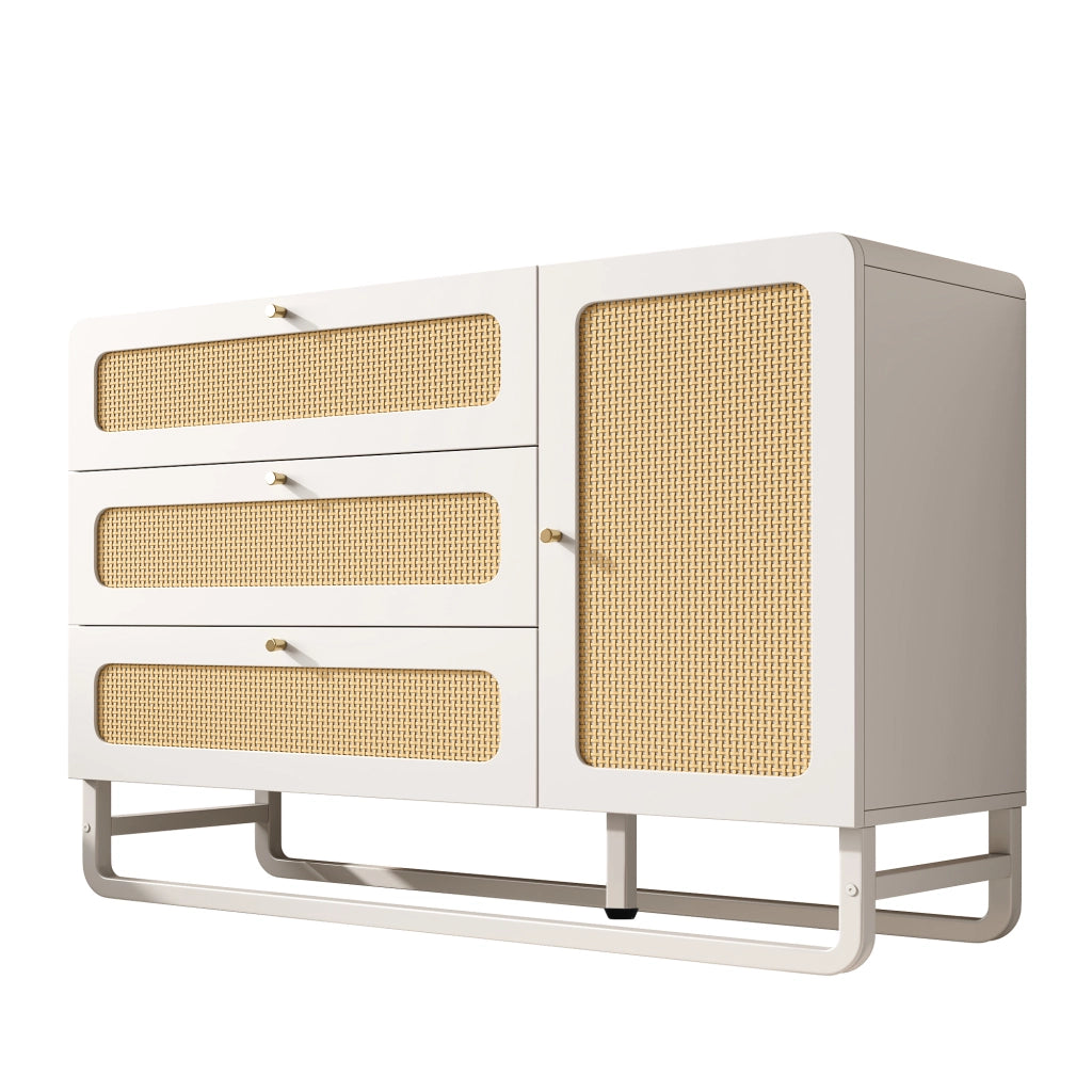 Armadio con Cassetti e Ante ¨C MINIMAL ¨C Bianco, Rattan, 120x85x40 cm