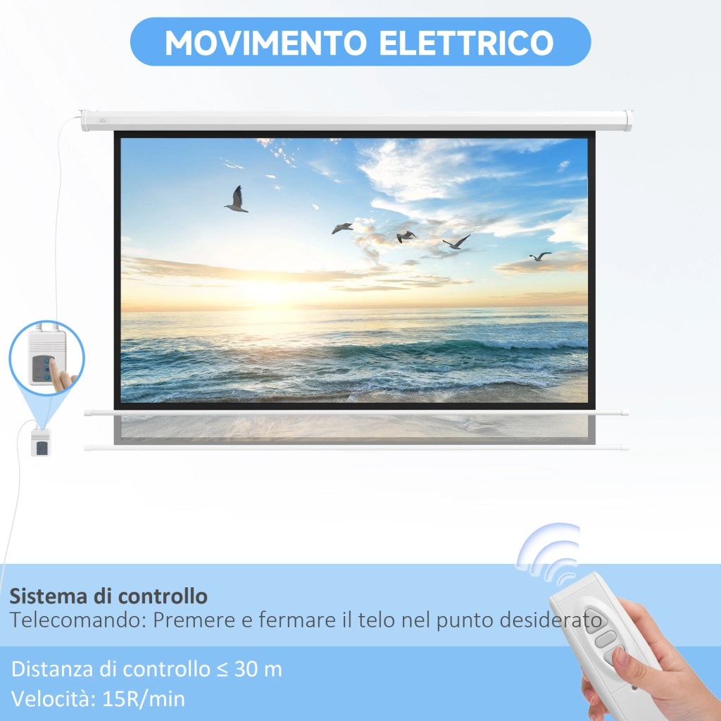 Telo per Proiettore 84" 16:9 Motorizzato con Telecomando, 215x8x140cm, Bianco