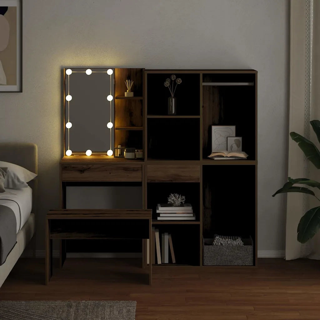 Set Toeletta con LED Rovere Artigianale in Legno Multistrato 3329182