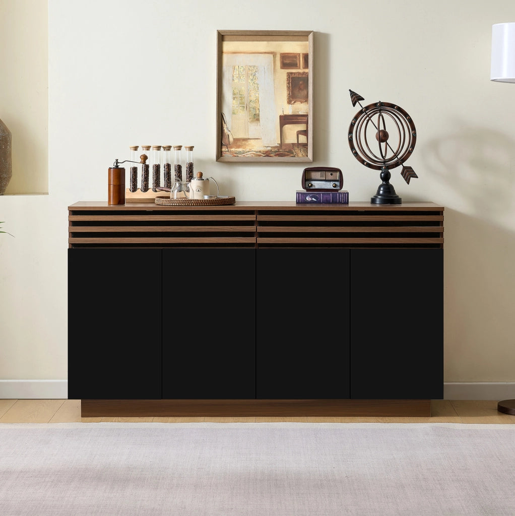 Credenza ULEVR 150x40x85 cm con 4 ante e 2 cassetti, mobile contenitore in MDF nero e marrone