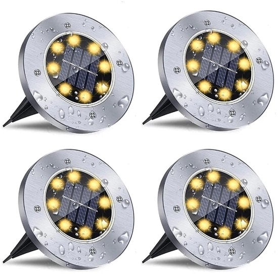 4 x Lampade solari a LED per giardini, illuminazione sotterranea, illuminazione esterna, spot, lampade solari a LED ingrandite - Luce calda