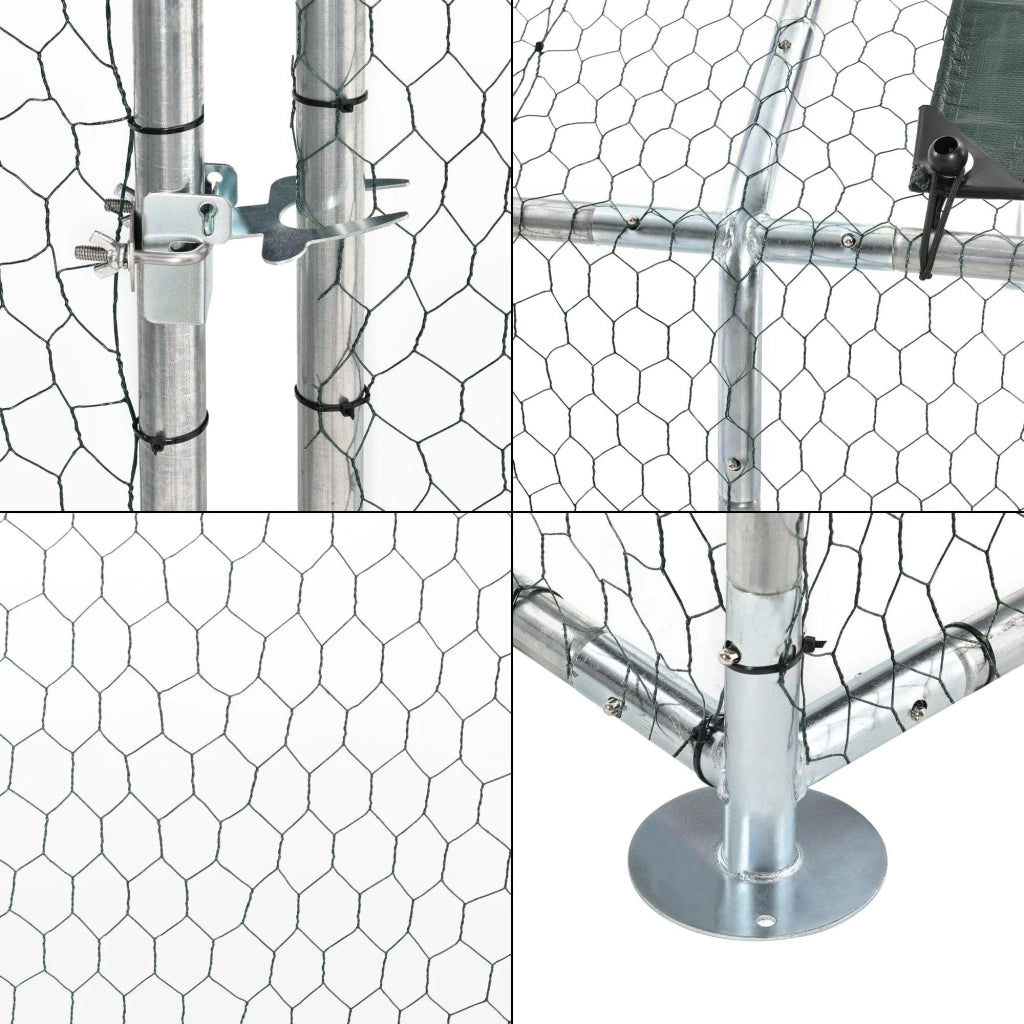Box voliera per animali da esterno con serratura telaio in acciaio zincato 3 x 4 x 2 m argento verde scuro 03_0005141