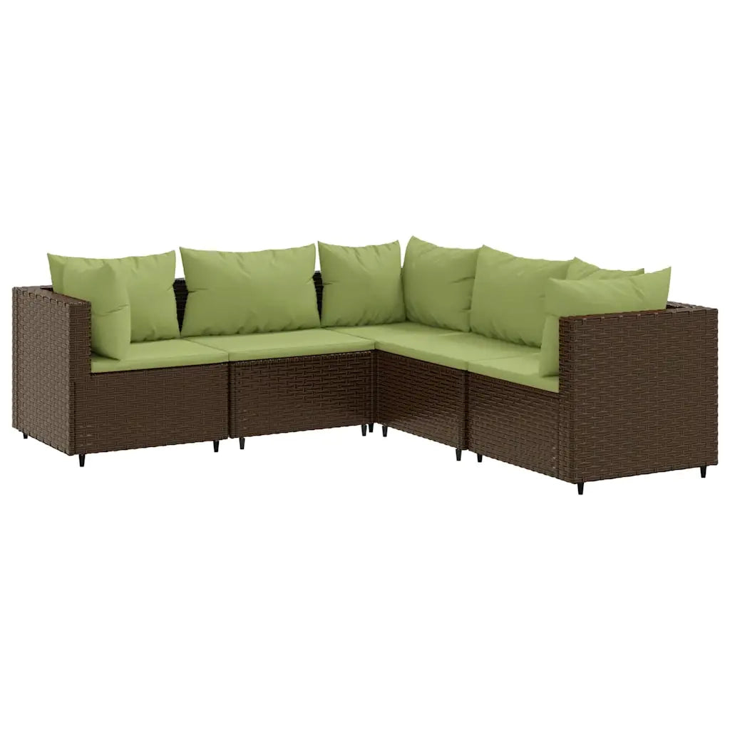 vidaXL Set Divani da Giardino 5 pz con Cuscini Marrone in Polyrattan