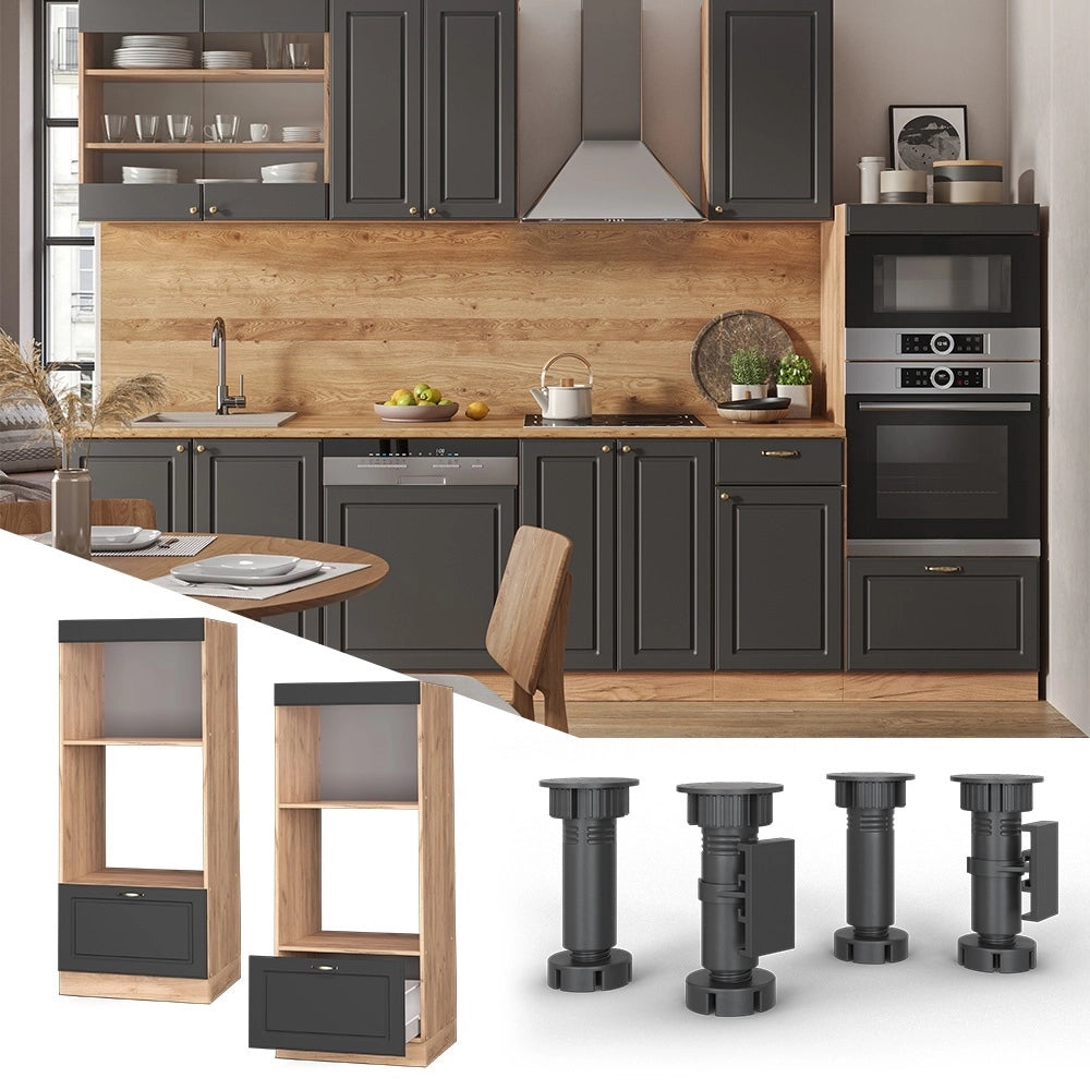 Mobile cucina microonde Fame-Line Antracite-oro/Rovere dorato 60 cm aperto Vicco