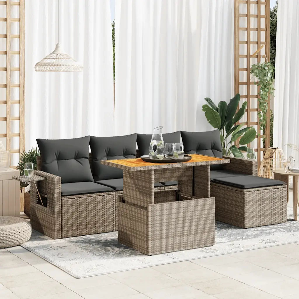 Set Divano da Giardino 6 pz con Cuscini Grigio in Polyrattan 3327140