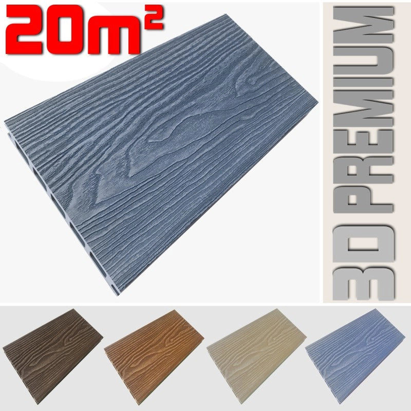 Listone WPC 3D 20m² per pavimentazione decking colore Smoky Grey effetto legno listone 146x2200mm spessore 25mm