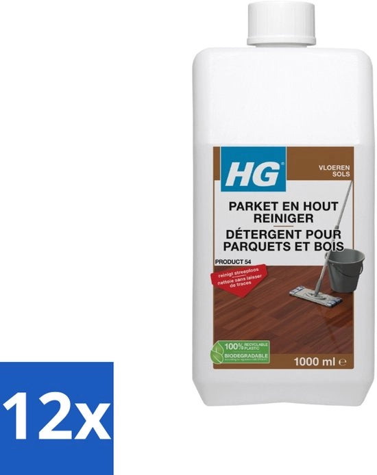 12 x Pulitore per Parquet e Legno - Profumo Fresco - Pulisce Senza Righe - 1L - Pulitore per Parquet - Pulizia della Soglia del Parquet - Pulitore per Pavimenti - Pulitore per Parquet - Manutenzione del Parquet