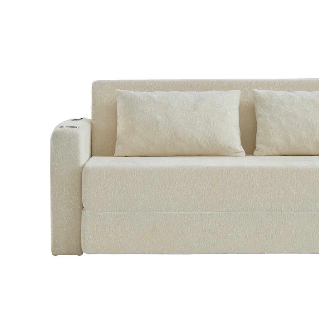 DIVANO LETTO 2-IN-1 CLAPABILE IN CHENILLE BEIGE CON USB E 2 CUSCINI