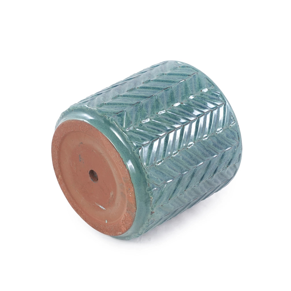Vaso da fiori in ceramica Aqua Blue Ø31,5 cm con rilievo a spina di pesce e foro di drenaggio