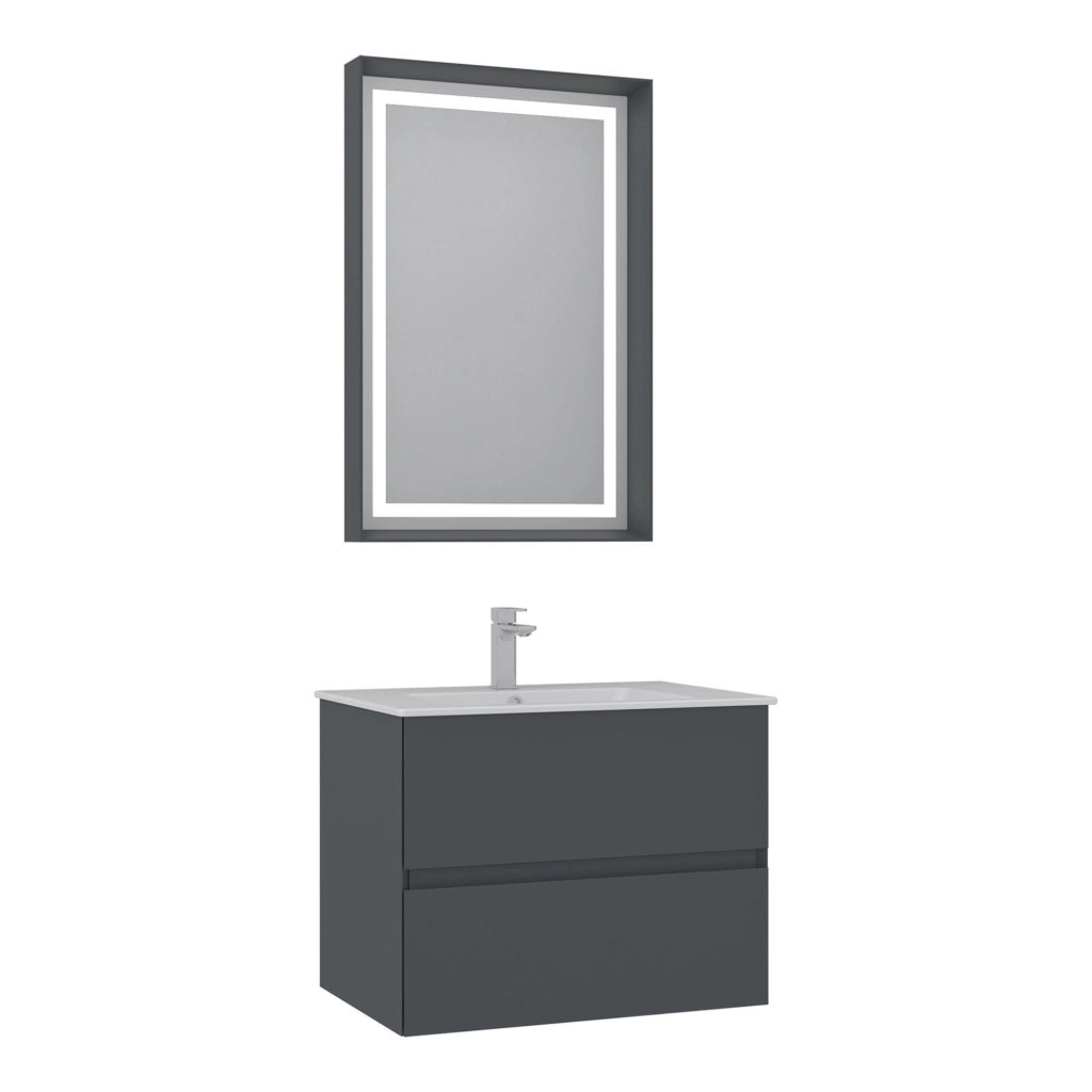 Set mobile lavabo con specchio (2 pezzi) "Nest 71 v2" - 71 x 51 x 55 cm - Antracite opaco