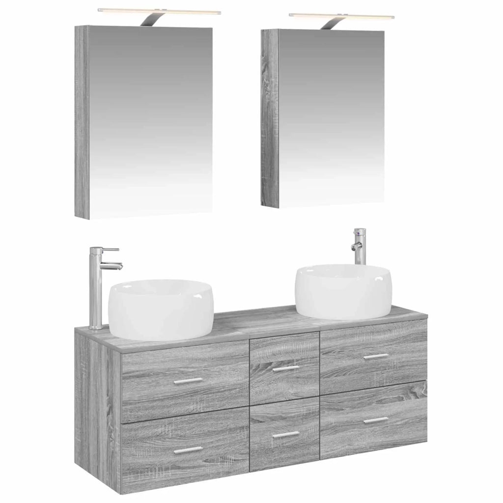 Set di mobili per il bagno 5 pcs Sonoma grigio 3407036