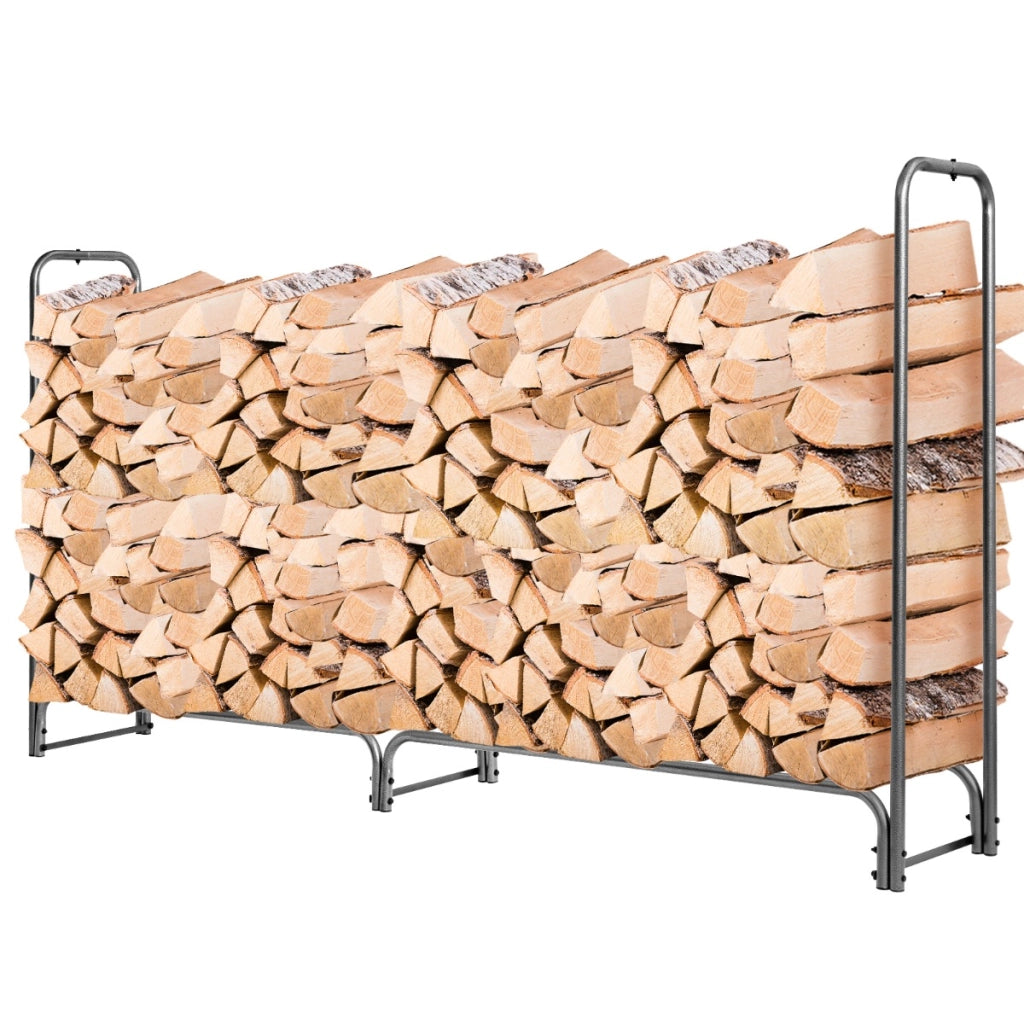 Porta legna con copertura impermeabile e struttura in ferro pesante per camino, Mensola portalegna Nero 240cm-Accessori caminetti e stufe a legna