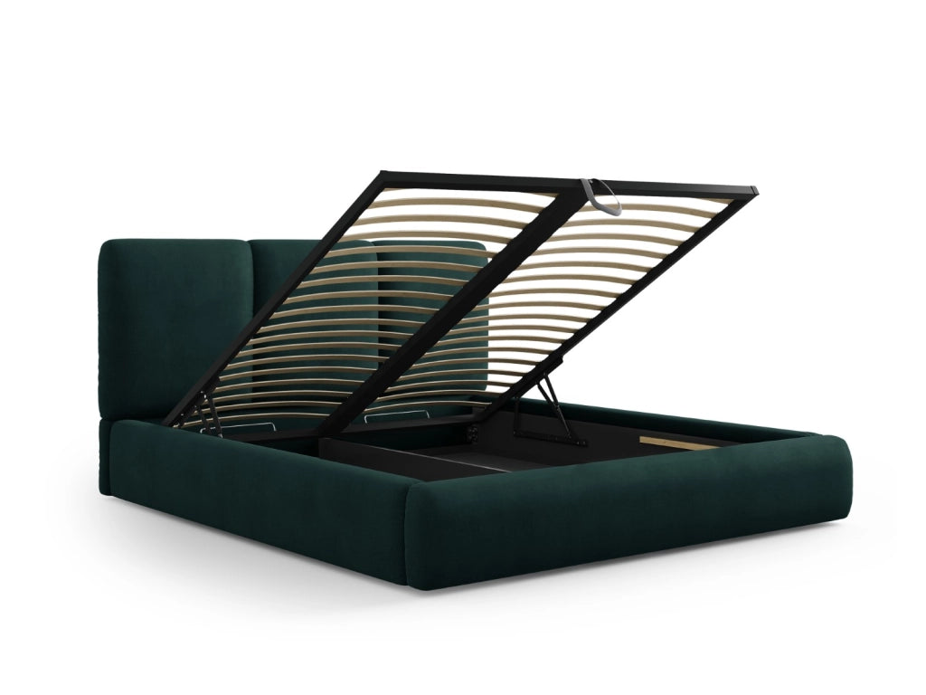 Cosmopolitan Design - Letto a cassettone con testiera "Nicolas" 200x200cm in ciniglia verde bottiglia 