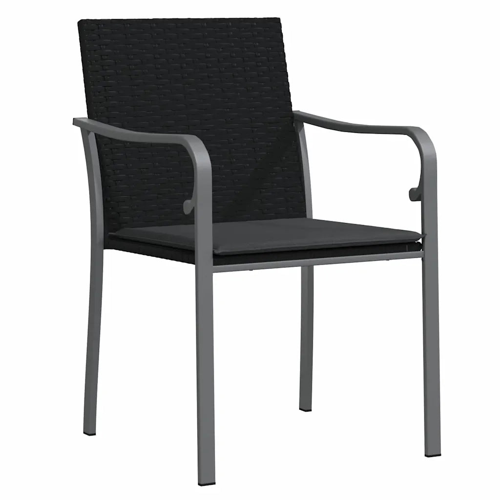Set da Pranzo per Giardino 3 pcs Nero e Grigio Rattan in PE