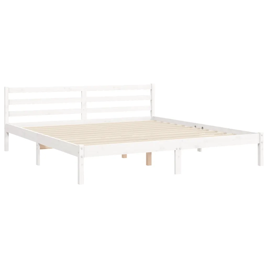 Giroletto Testiera Bianco Super King Size-Struttura Letto in Legno Massello 442263