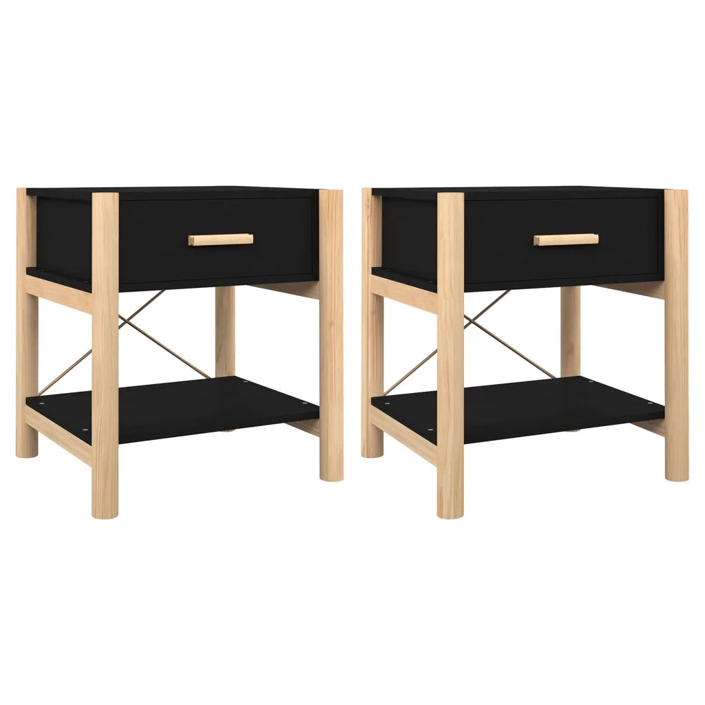 Tavolini da Letto 2pz Nero 42x38x45 cm in Legno Multistrato 345657