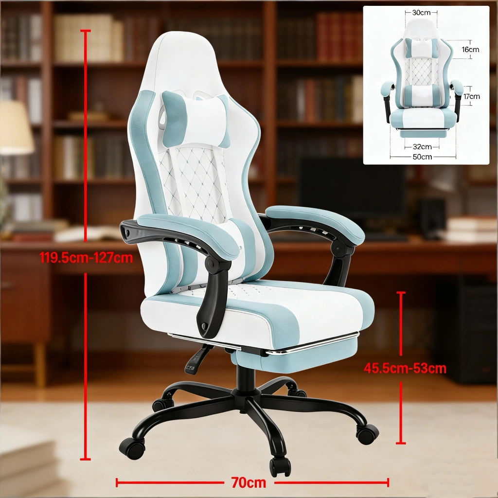 SEDIA DA UFFICIO Girevole con funzione massaggio 70 x 70 x 127 cm Blu/Bianco