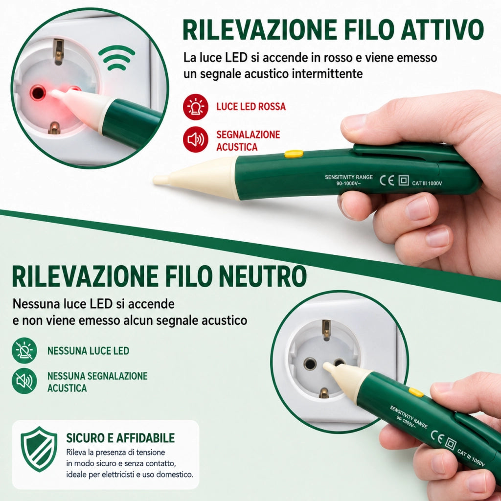 Tester di Tensione Penna Senza Contatto AC 90-1000V Torcia LED Allarme VHT02265