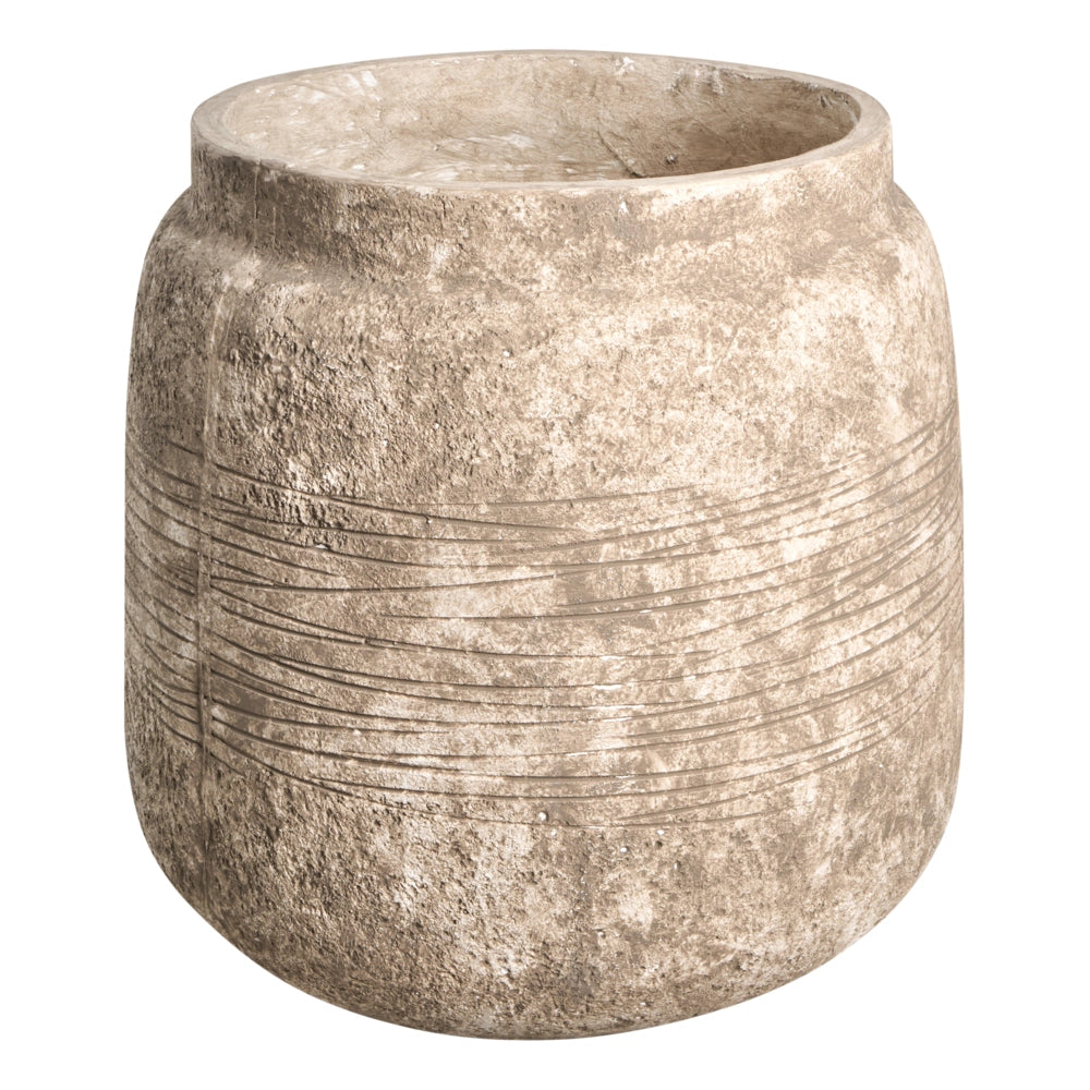 Fioriera beige in fibra di argilla verniciata per interni ed esterni rotonda 44 x 44 x 43 cm alta design moderno soggiorno giardino