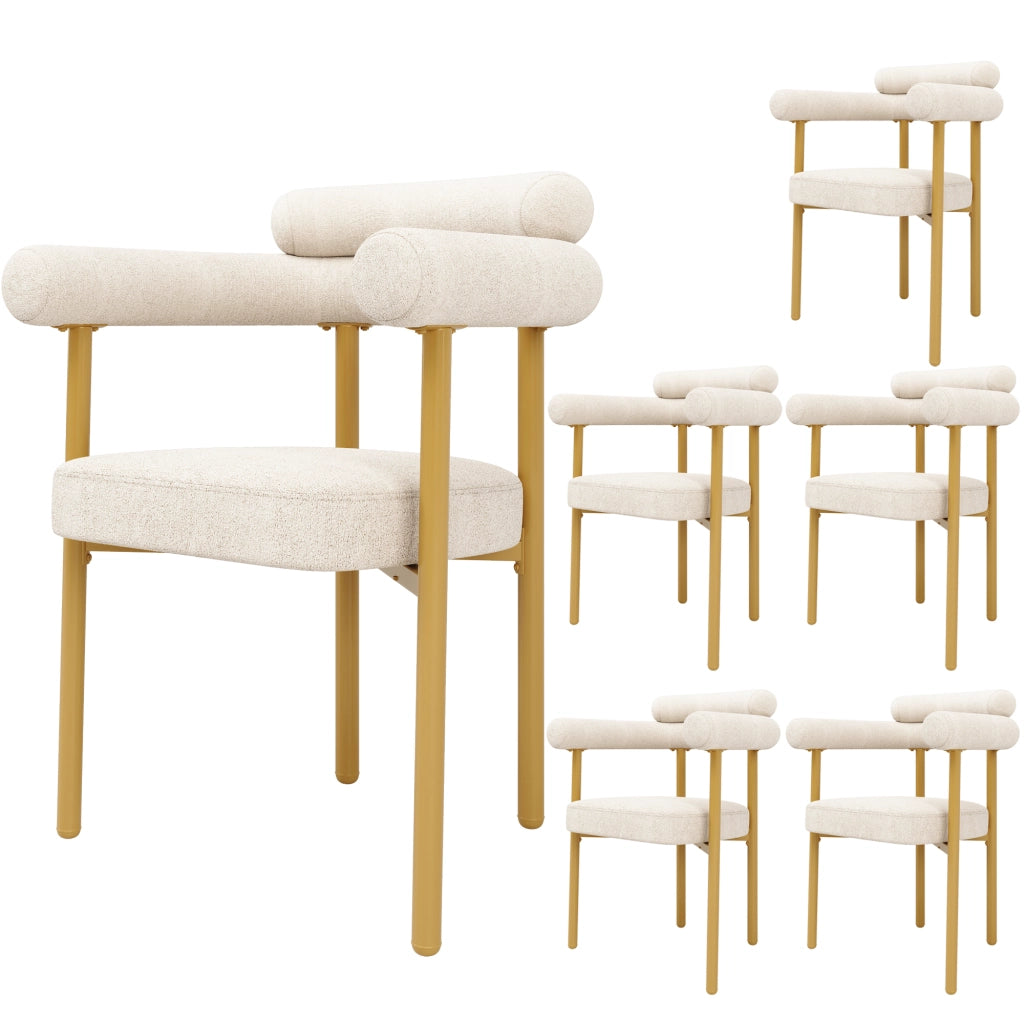 Sedia da pranzo poltrona con schienale ergonomico e seduta ampia in velluto metallo Beige Dorato