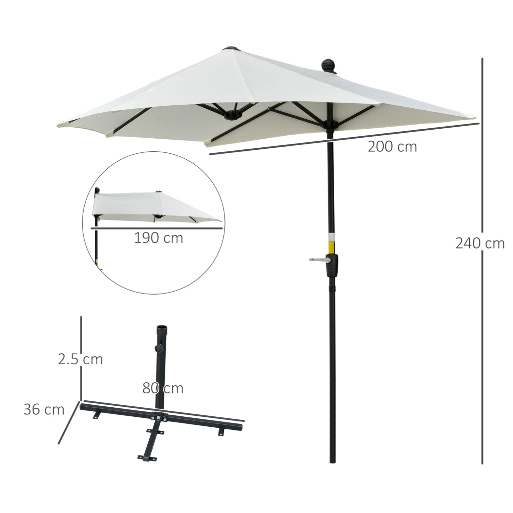 Ombrellone Semicircolare 200x190x240 cm Tettuccio Anti UV Crema