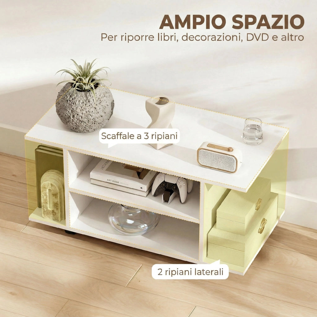 Mobile TV con Ripiani e Ruote ¨C zephmum ¨C Bianco 80x40x40 cm