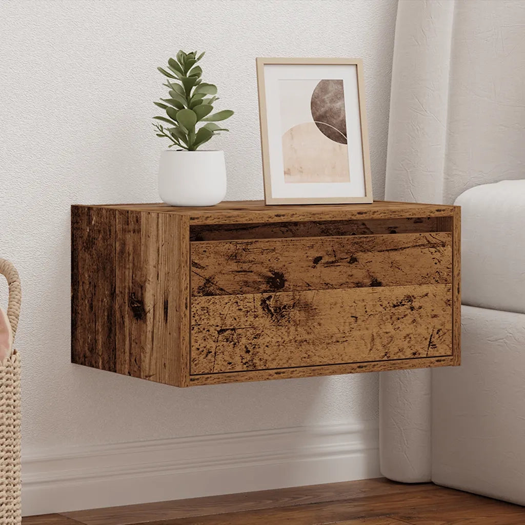 Comodino a Parete con Luci LED Legno Antico