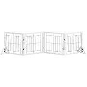 CANCELLINO PER CANI PIEGHEVOLE CON 4 PANNELLI E PIEDINI TRIANGOLARI, 280X70 CM, BIANCO