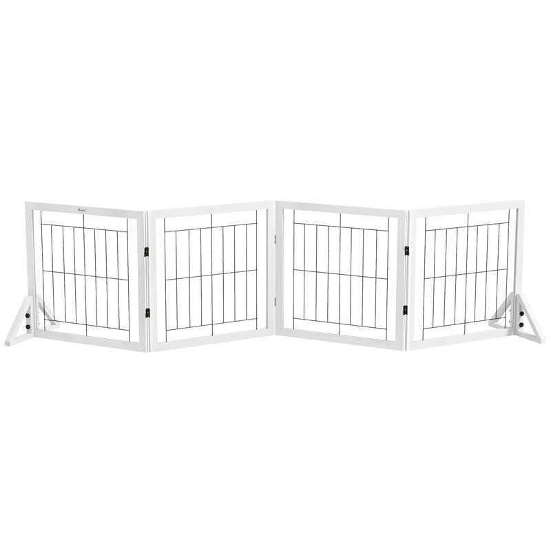 CANCELLINO PER CANI PIEGHEVOLE CON 4 PANNELLI E PIEDINI TRIANGOLARI, 280X70 CM, BIANCO