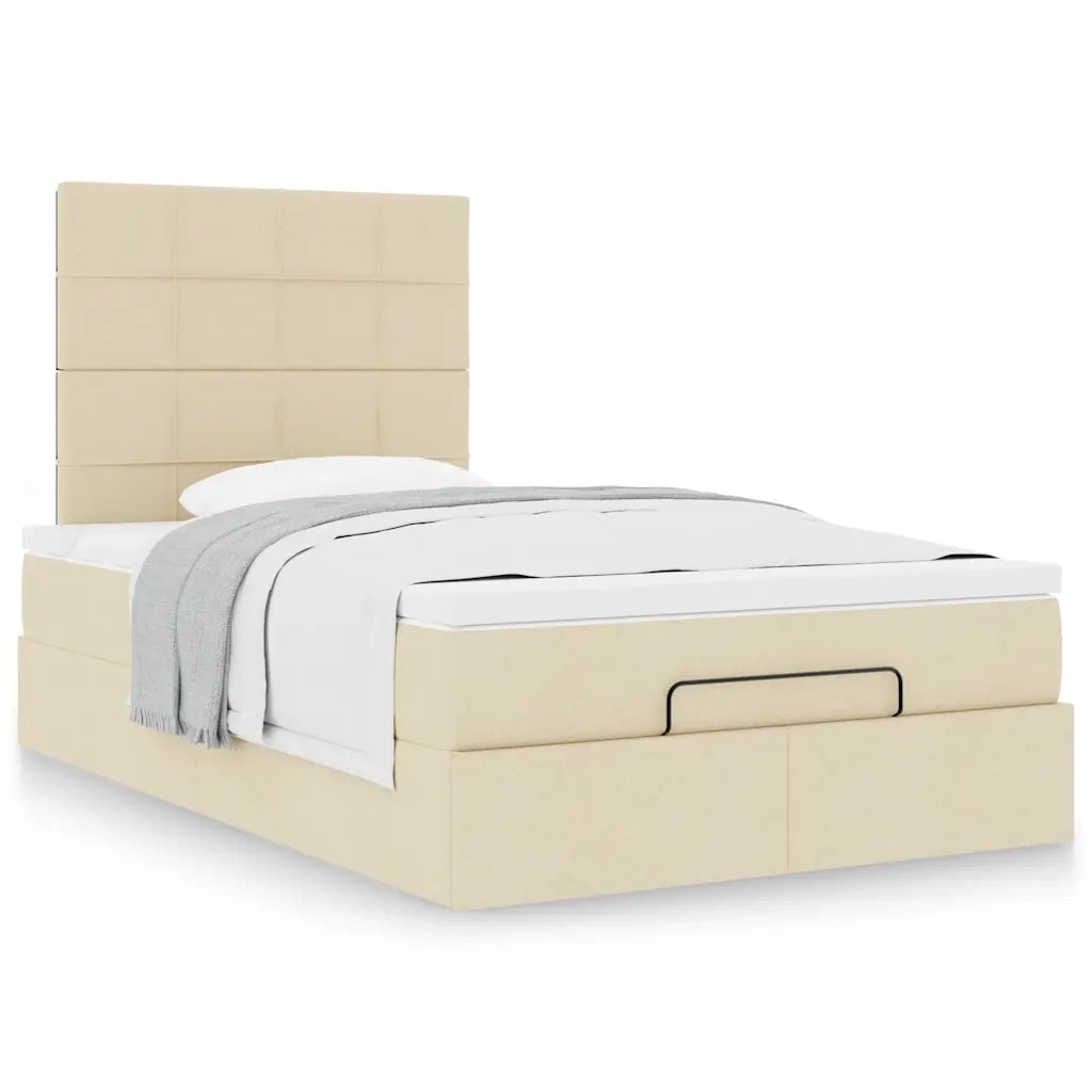 Struttura Letto Pouf con Materasso Crema 120x190 cm in Tessuto 3313145