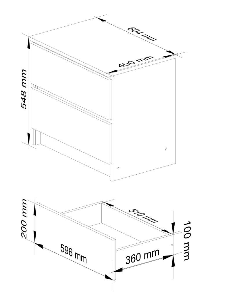 Comodino AKORD K60 Wengé 60 cm 2 cassetti 60x40x55 cm