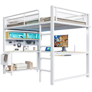 LETTO A soppalco 140x200 cm con scrivania LED USB MDF metallo bianco