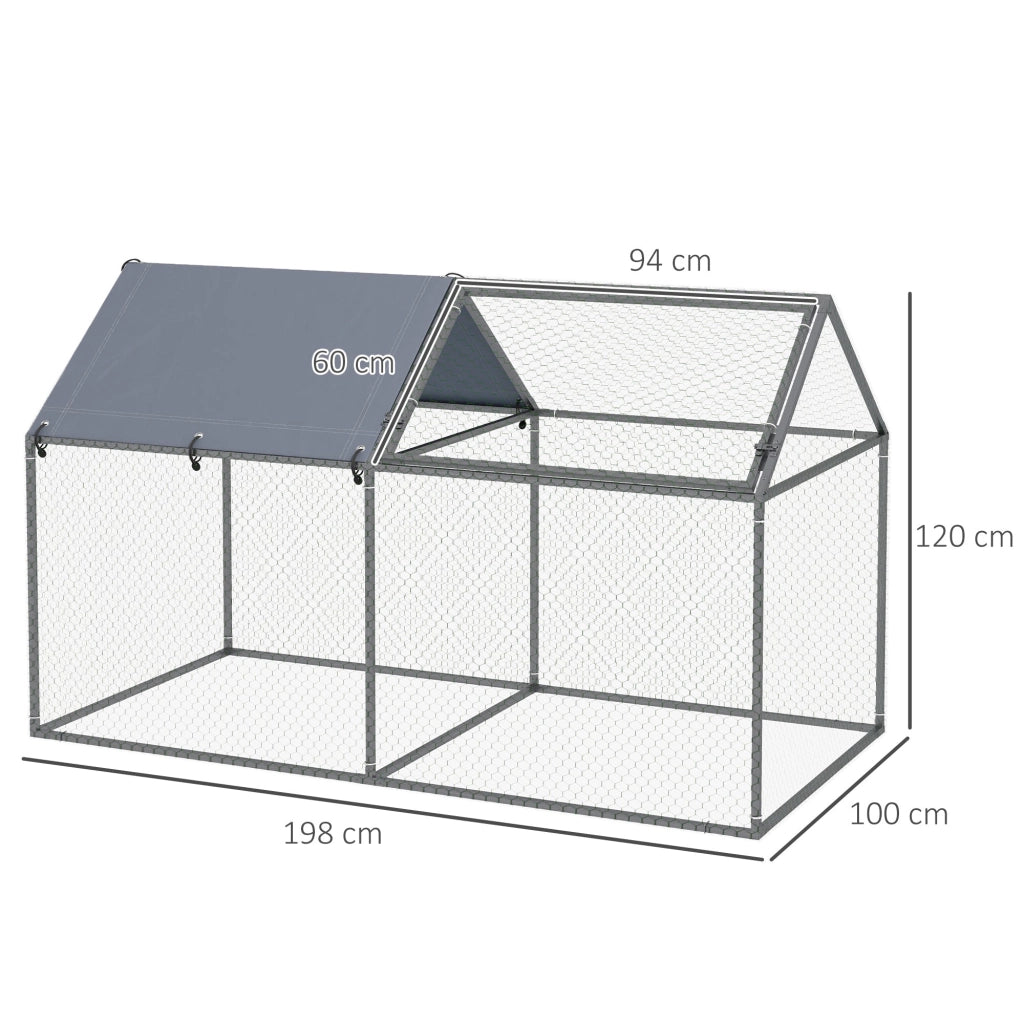 Gabbia per Conigli da Esterno 198x100x120 cm in Acciaio e Tessuto Oxford Verde e Argento