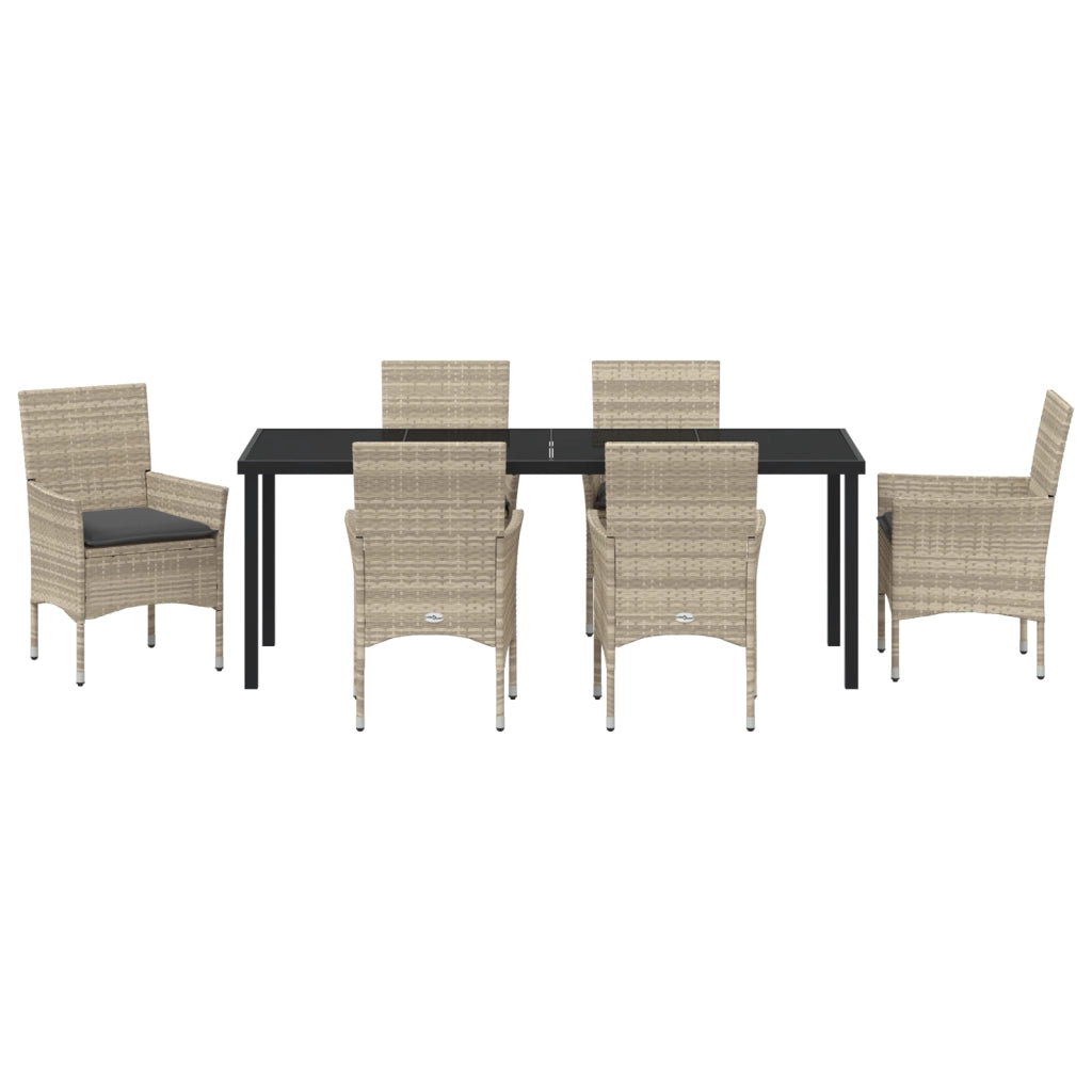 Set da Pranzo da Giardino a 7 Pezzi con Cuscini Grigio Chiaro Polyrattan
