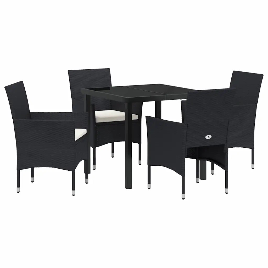 Set da Pranzo per Giardino con cuscino 5 pcs Nero polyrattan